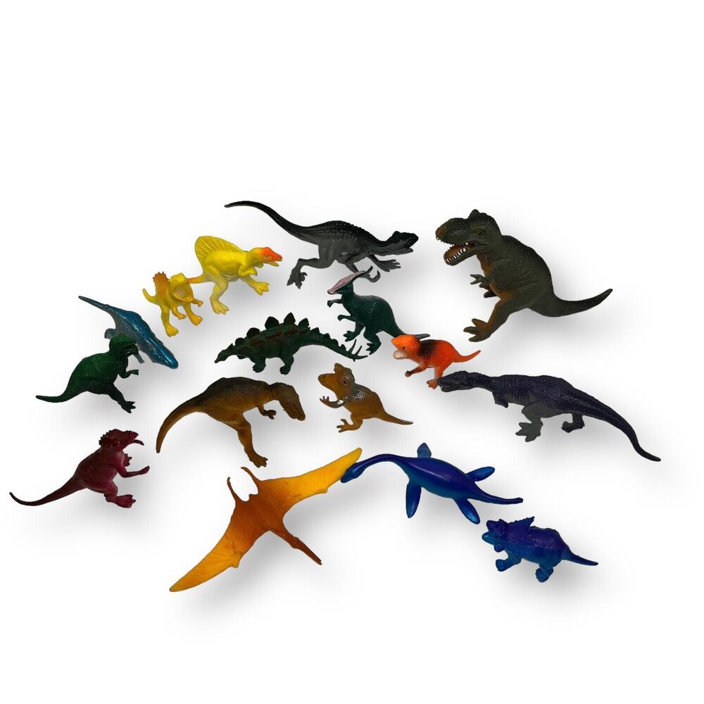 Dinosaur Figure Toy Mix Lot Of 16 Hard Plastic PVC 3”-5” Jurassic Play Dinosaurs